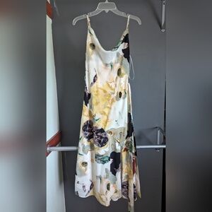 Lulu's Inspired Aura White Multi Abstract Print Cowl Midi Dress